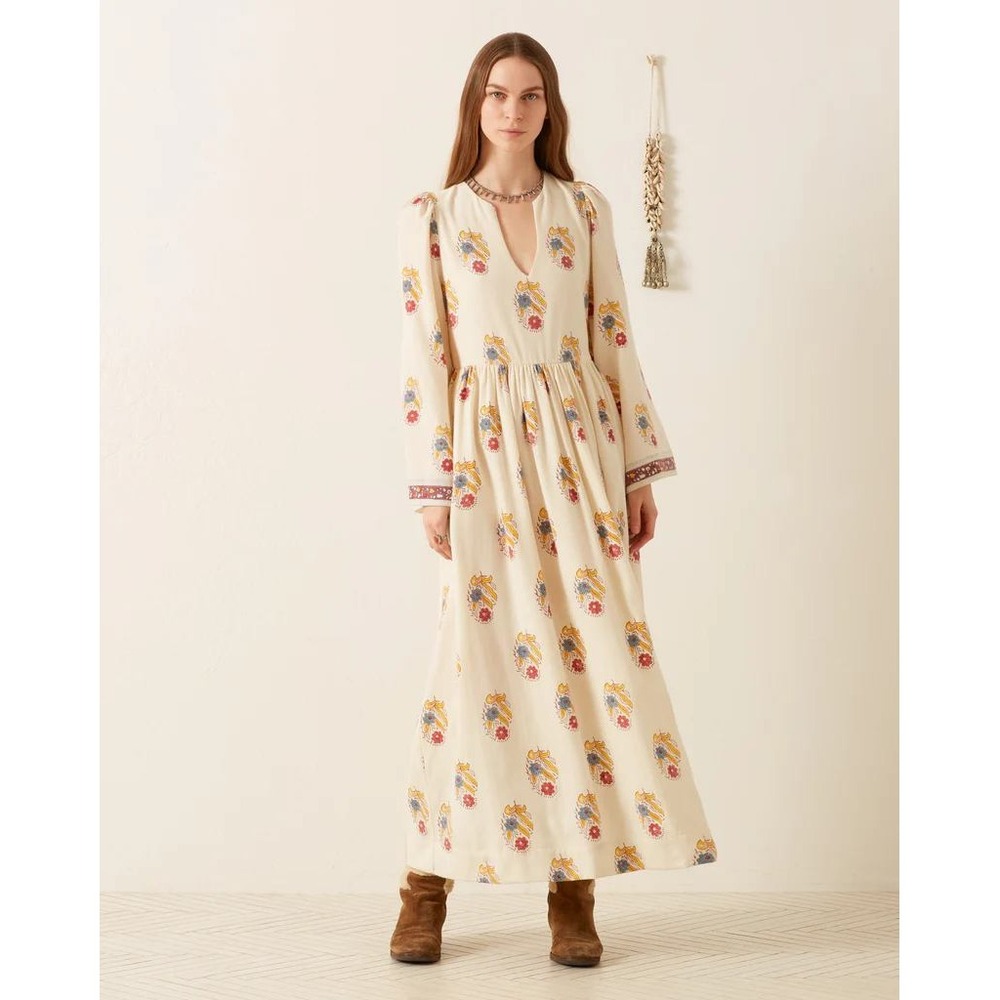 ALIX OF BOHEMIA Cream Floral Print Long Sleeve Maxi Dress Size M